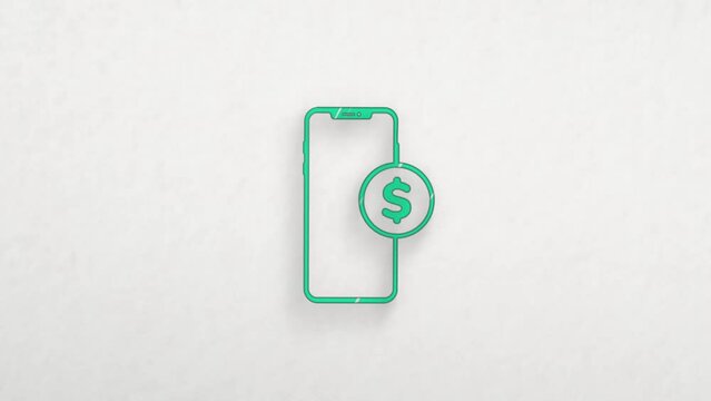 Smartphone with dollar symbol icon with color drawing effect. Doodle animation. 4K