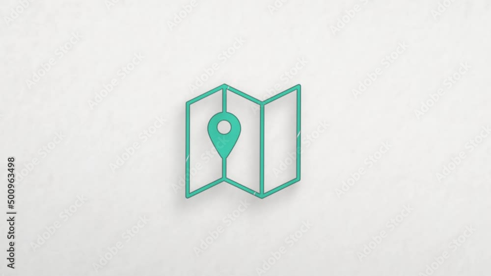Fototapete map navigation icon with color drawing effect. doodle animation. 4k