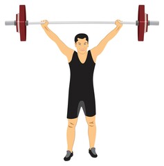 Weightlifting Sport an athlete lifting a barbell loaded olympic summer weight game using the stanch and lift bar weightlifter man or women icon logo concept vector drawing illustration competition