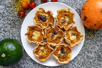Healthy vegetarian meal with pumpkin puree
