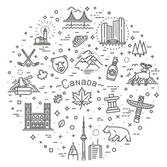 Country Canada travel vacation guide of goods, place and feature. Illustration