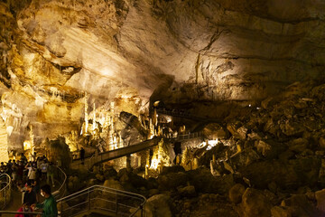 Beautiful view of the Frasassi caves, Grotte di Frasassi, a huge karst cave system in Italy.