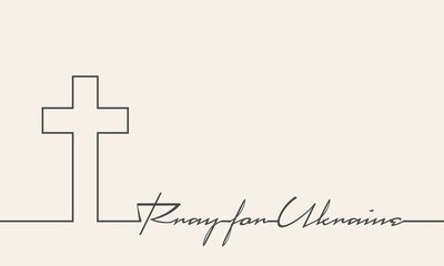 Pray for Ukraine concept Banner. Christian cross and text