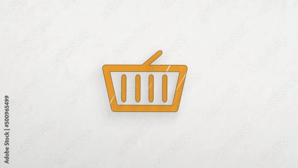 Poster shopping basket icon with color drawing effect. doodle animation. 4k