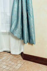 turquoise curtain fabric in the interior