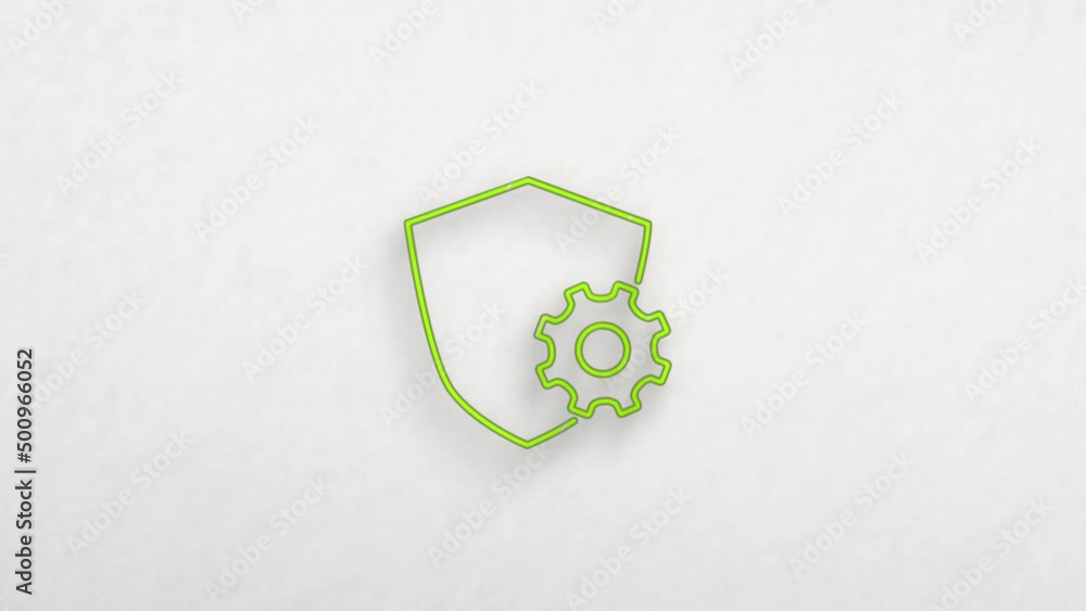 Poster Shield with settings gear icon with color drawing effect. Doodle animation. 4K