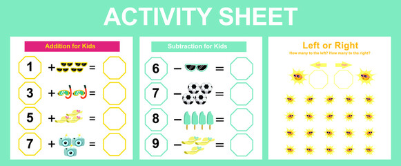 Fototapeta na wymiar Activity sheet for children. Educational printable worksheet. Summer worksheet theme. Motor skills education. Vector illustrations.