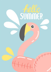Hello summer colorful postcard, flat design vector