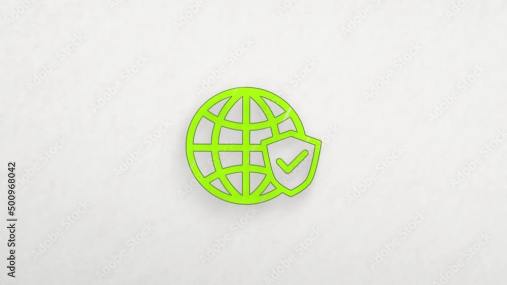 Leinwandbilder earth globe and shield with checkmark icon with color drawing effect. doodle animation. 4k