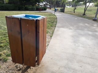A Wooden Trash Can in Park Edith Wolfson, Tel Aviv, Israel