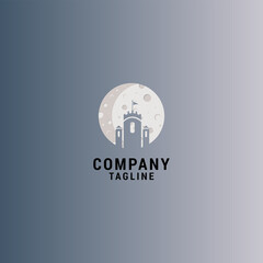 Castle and moon logo icon design template. luxury, premium vector