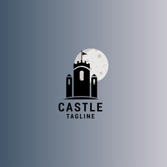 Castle and moon logo icon design template. luxury, premium vector