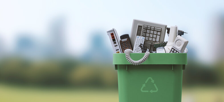 Waste bin full of e-waste