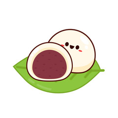 Mochi character design. wallpaper. free space for text. Mochi vector. Japanese rice dessert.