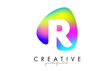 Colorful Rainbow R Letter Logo Design with Oval Shape.
