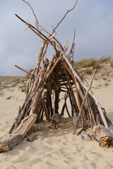 Fototapeta na wymiar A small hut on a beach in the west of France. 