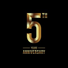 Obraz premium 5th Anniversary logotype. Anniversary celebration template design with golden ring for booklet, leaflet, magazine, brochure poster, banner, web, invitation or greeting card. Vector illustrations.