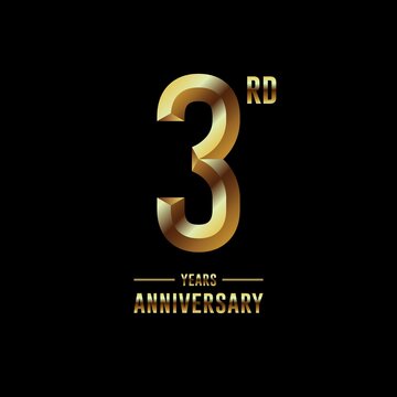 3rd Anniversary logotype. Anniversary celebration template design with golden ring for booklet, leaflet, magazine, brochure poster, banner, web, invitation or greeting card. Vector illustrations.