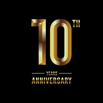 10th Anniversary logotype. Anniversary celebration template design with golden ring for booklet, leaflet, magazine, brochure poster, banner, web, invitation or greeting card. Vector illustrations.
