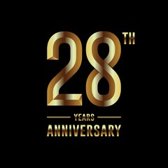 28th Anniversary logotype. Anniversary celebration template design with golden ring for booklet, leaflet, magazine, brochure poster, banner, web, invitation or greeting card. Vector illustrations.