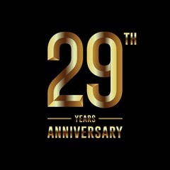 29th Anniversary logotype. Anniversary celebration template design with golden ring for booklet, leaflet, magazine, brochure poster, banner, web, invitation or greeting card. Vector illustrations.