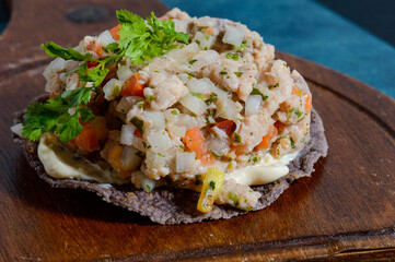Fish Ceviche on Blue Corn Tostadas, Mexican Food