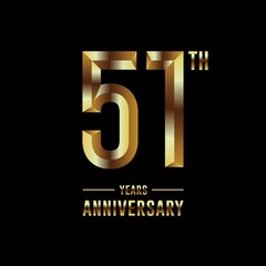 51th Anniversary logotype. Anniversary celebration template design with golden ring for booklet, leaflet, magazine, brochure poster, banner, web, invitation or greeting card. Vector illustrations.