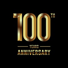 100th Anniversary logotype. Anniversary celebration template design with golden ring for booklet, leaflet, magazine, brochure poster, banner, web, invitation or greeting card. Vector illustrations.