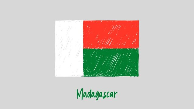 Madagascar Flag Marker Whiteboard or Pencil Color Sketch Looping Animation