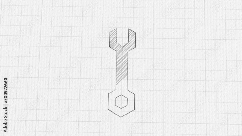 Poster Wrench icon with color drawing effect. Doodle animation. 4K