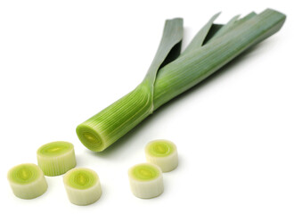 Fresh leek stems and leaves