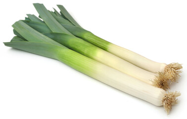 Fresh leek stems and leaves