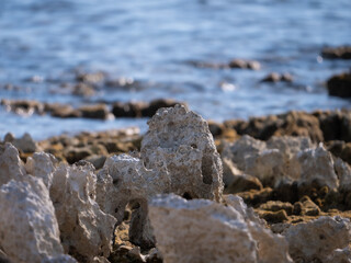 Scharfe Kalksteine am Strand