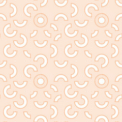 Seamless abstract geometric monochrome lace pattern with circles and semicircles. Elegant Vector illustration with dense striped orange line texture on white background.