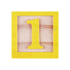Number 1 one childs wood block on white with clipping path