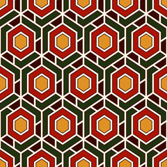 Contemporary honeycomb geometric pattern. Repeated hexagons ornament. Modern mosaic background. Seamless surface abstract design. Geo wallpaper. Digital paper, textile print. Vector art