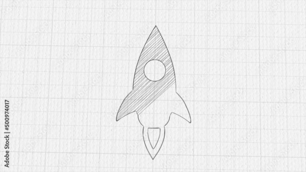 Poster rocket ship icon with color drawing effect. doodle animation. 4k