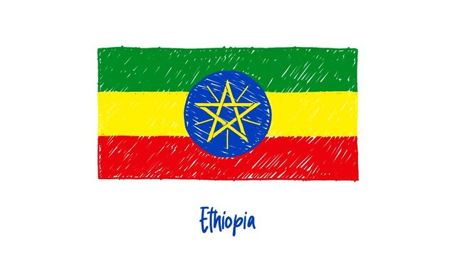 Ethiopia Flag Marker Whiteboard or Pencil Color Sketch Looping Animation