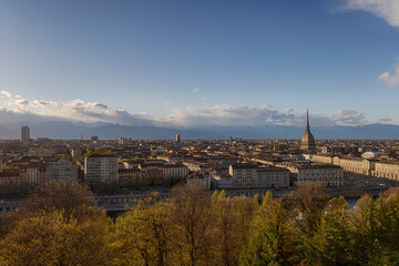 Fototapeta na wymiar Panoramic view of the city of Turin from the square of the Capuchin Monastery