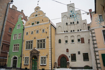 Latvia - Riga - Medieval architectural complex Three brothers in the middle of old city of Riga...