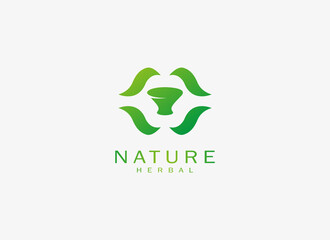 Herbal Pharmacy Logo Eco Green Flat Design Vector Template Element - obrazy, fototapety, plakaty