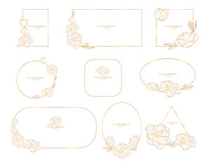 Set of elegant floral logo elements . Frame corners and branch. Boho Hand drawn