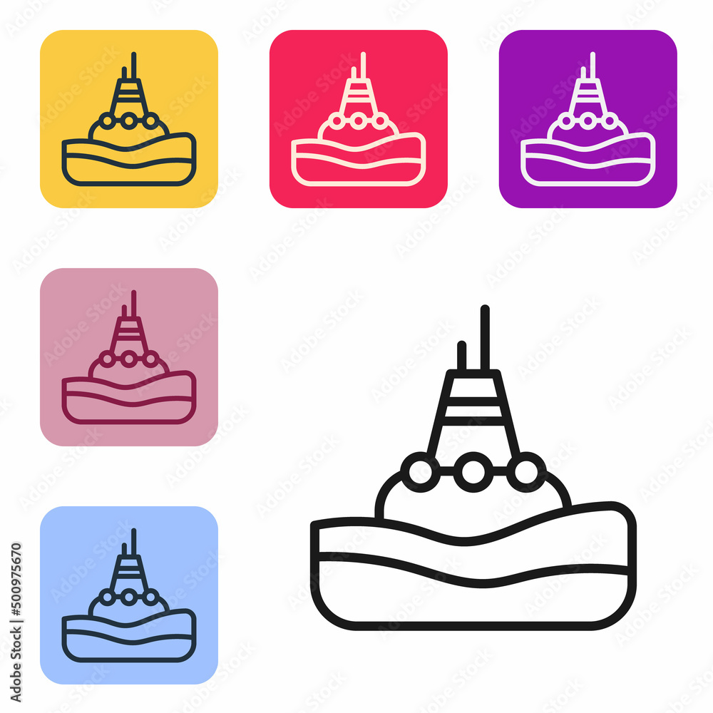 Poster black line floating buoy on the sea icon isolated on white background. set icons in color square but