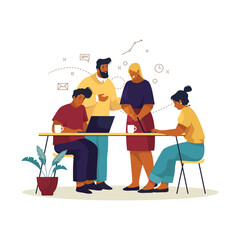 People or employees discuss project, vector banner