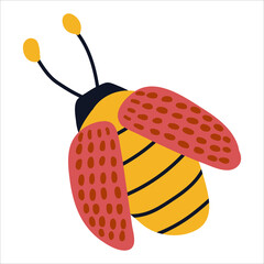 Cute beetle on a white, isolated background. Drawn style. Vector illustration.	