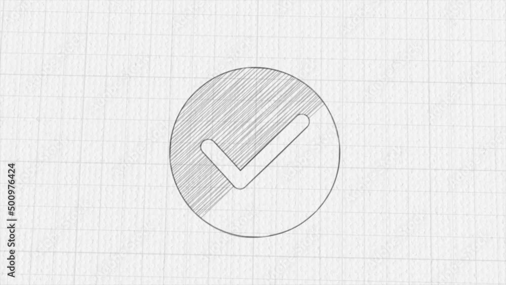 Poster check mark icon with color drawing effect. doodle animation. 4k