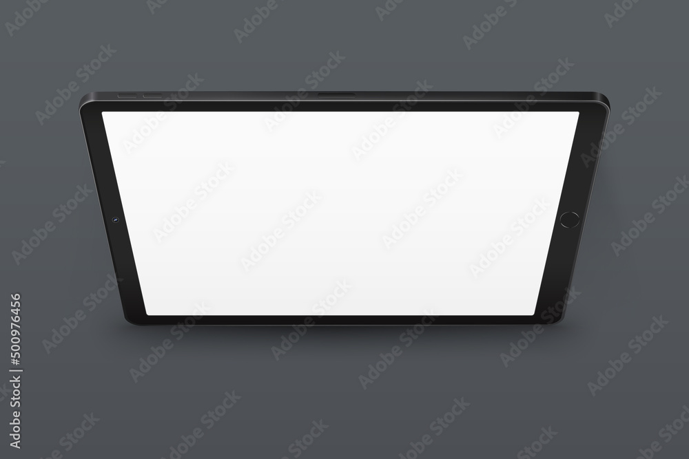 Poster realistic black empty tablet on a gray background. tablet mockup from different angles. illustration