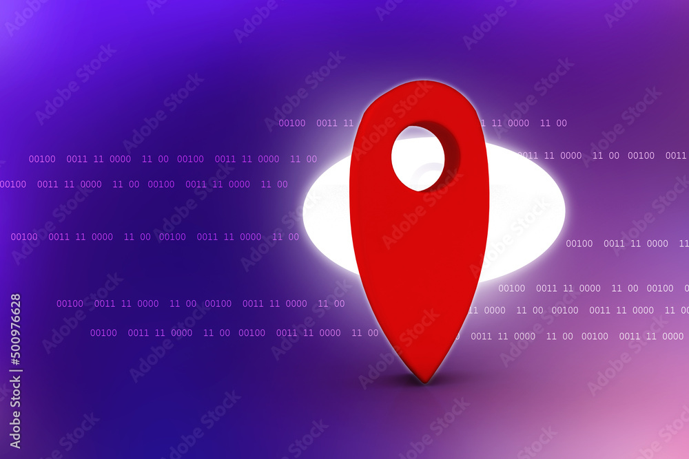 Poster 3d rendering Red map pointer
