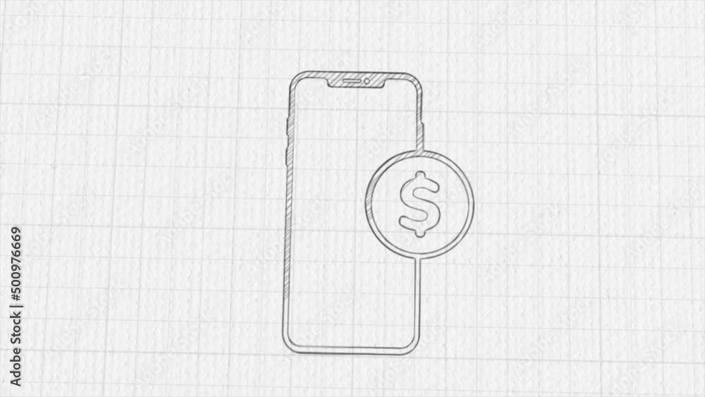 Poster smartphone with dollar symbol icon with color drawing effect. doodle animation. 4k