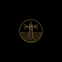 Lighthouse Searchlight Beacon Tower Island Beach Coast Simple Line Art logo design